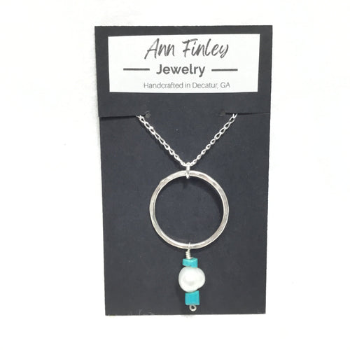 Large Hoop - Pearl Turquoise Pendant