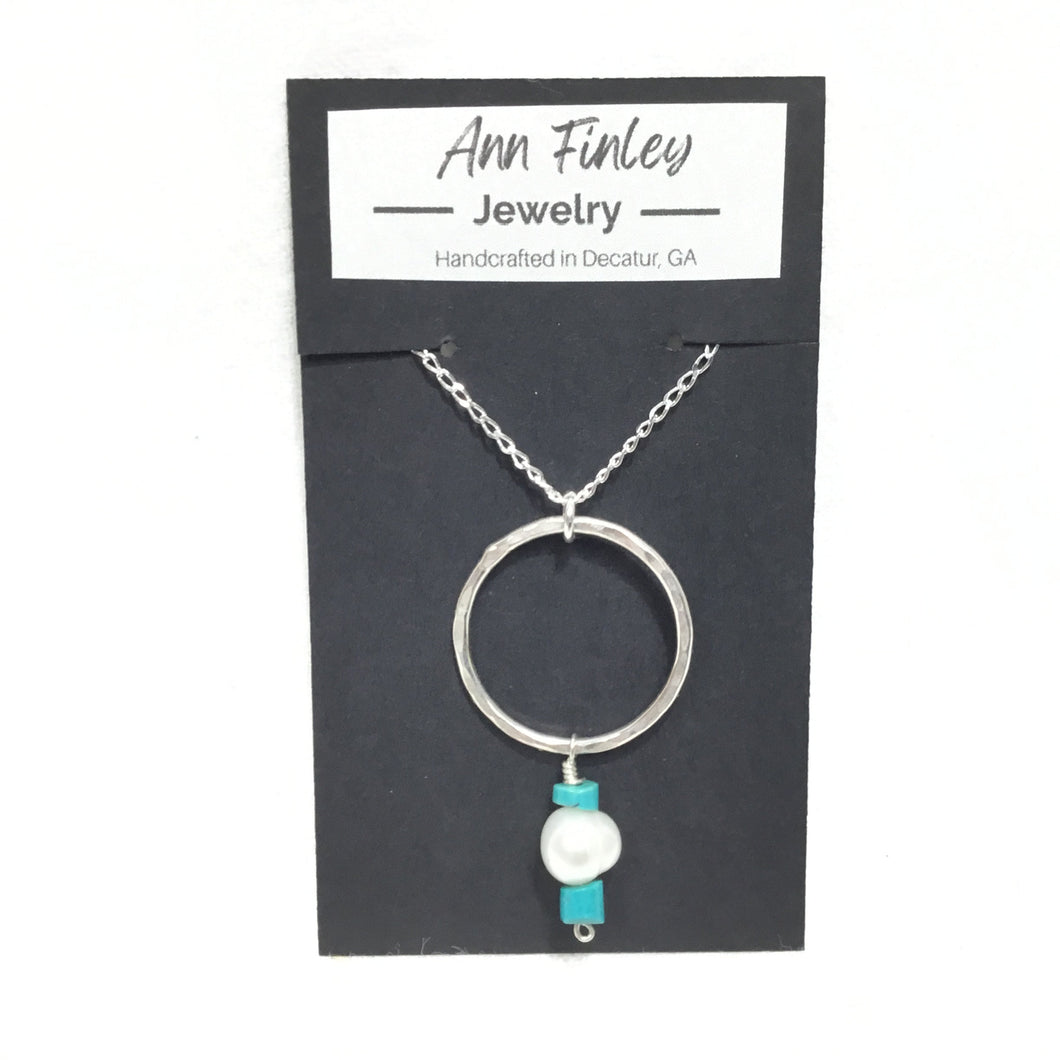 Large Hoop - Pearl Turquoise Pendant