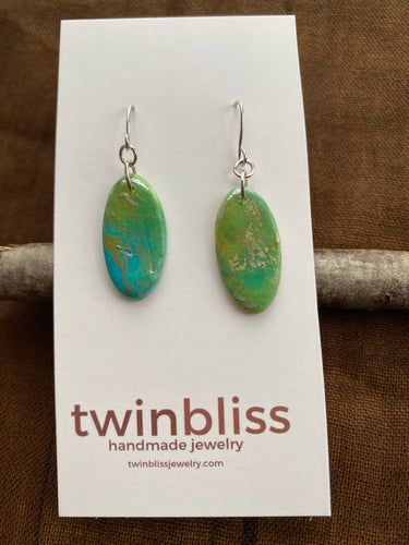 Earth & Sky Artisan Earrings - Green/Blue/Gold med oval