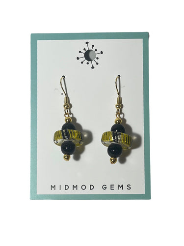 Black and Yellow Beaded Drop Earrings