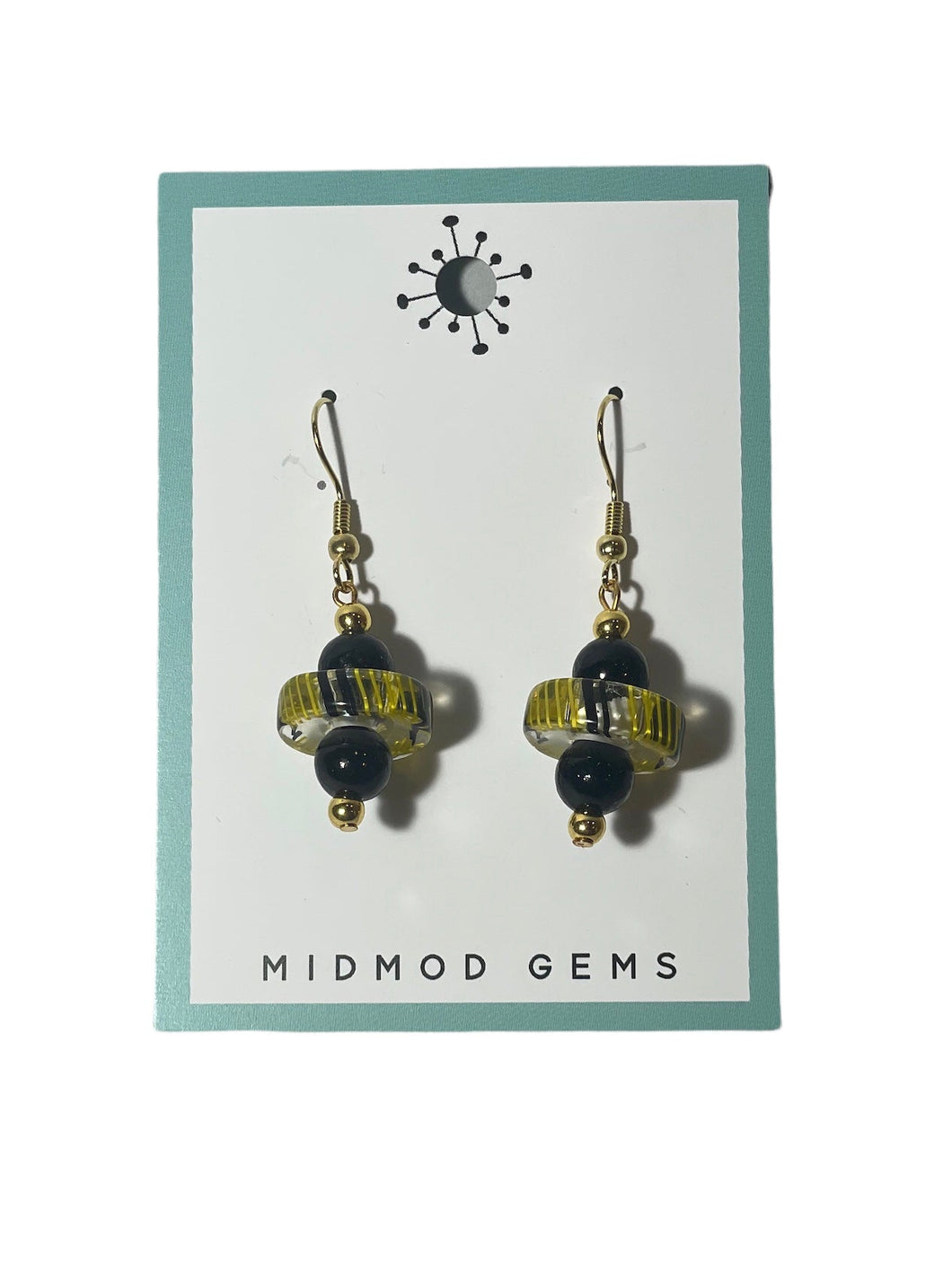 Black and Yellow Beaded Drop Earrings