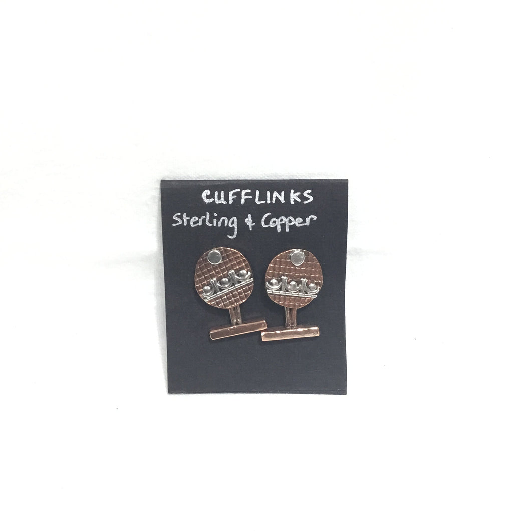 Cuff Links Copper Circle with Sterling Trim
