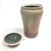 Jar with Lid (urn) - tan & turquoise