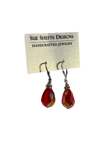 Large bright red oval dangle earrings