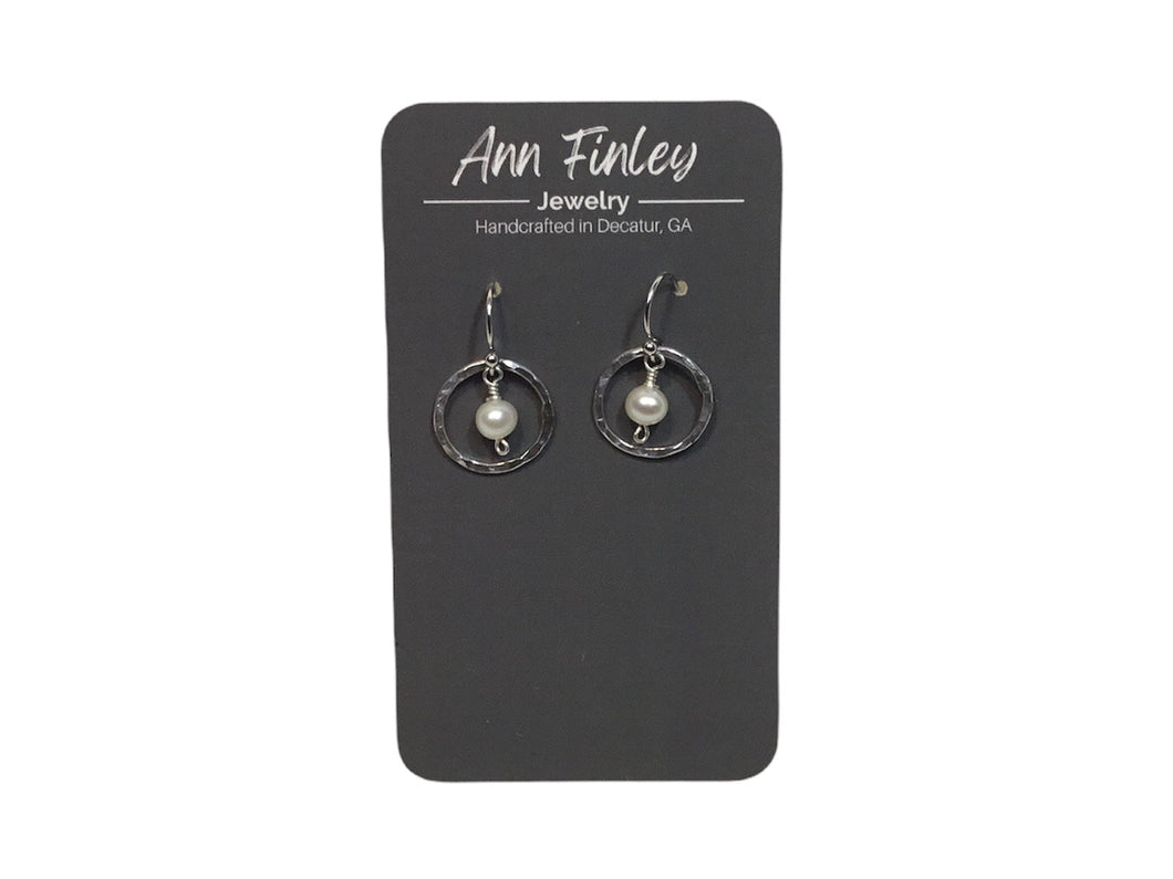 Earring -  Small Hoops with White Pearl