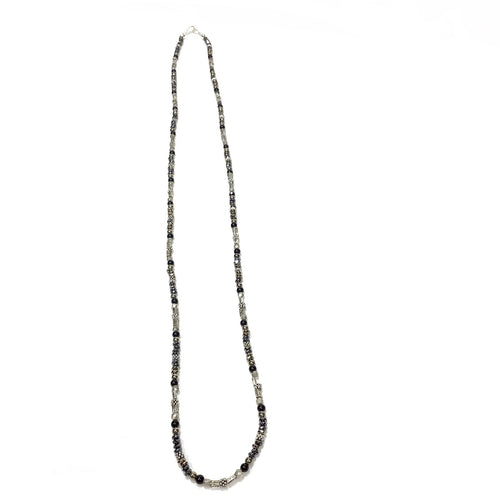 Necklace Sterling Silver with Czech Glass, Pyrite, Mercury Beads