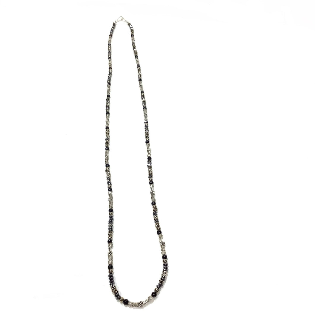 Necklace Sterling Silver with Czech Glass, Pyrite, Mercury Beads