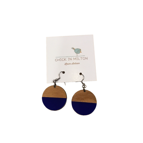 Circle Blue and Wood Earrings