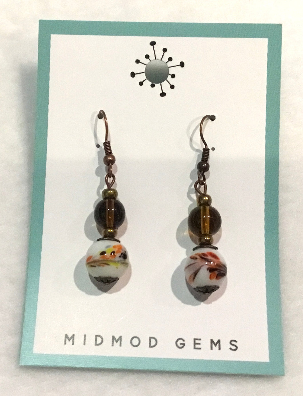 Orange flower painted/Brown Earrings