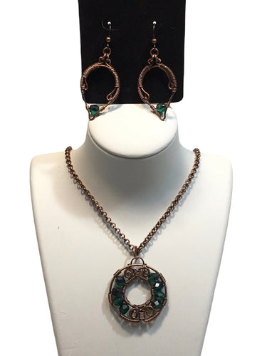Green Crystal Necklace Earring Set