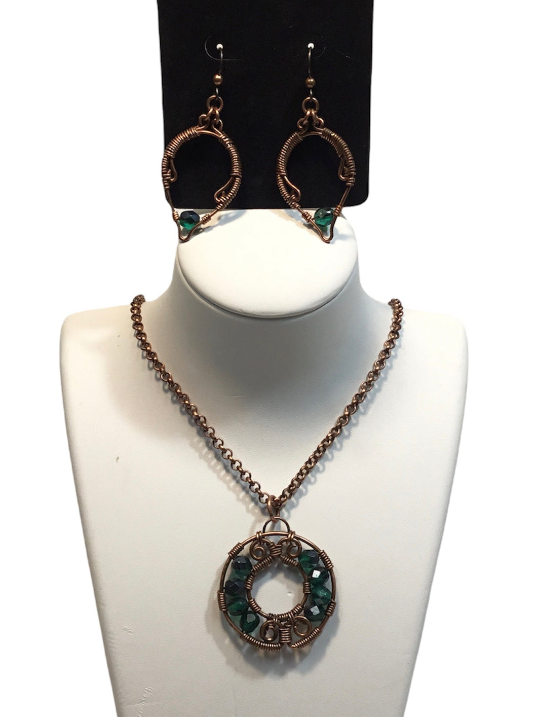Green Crystal Necklace Earring Set