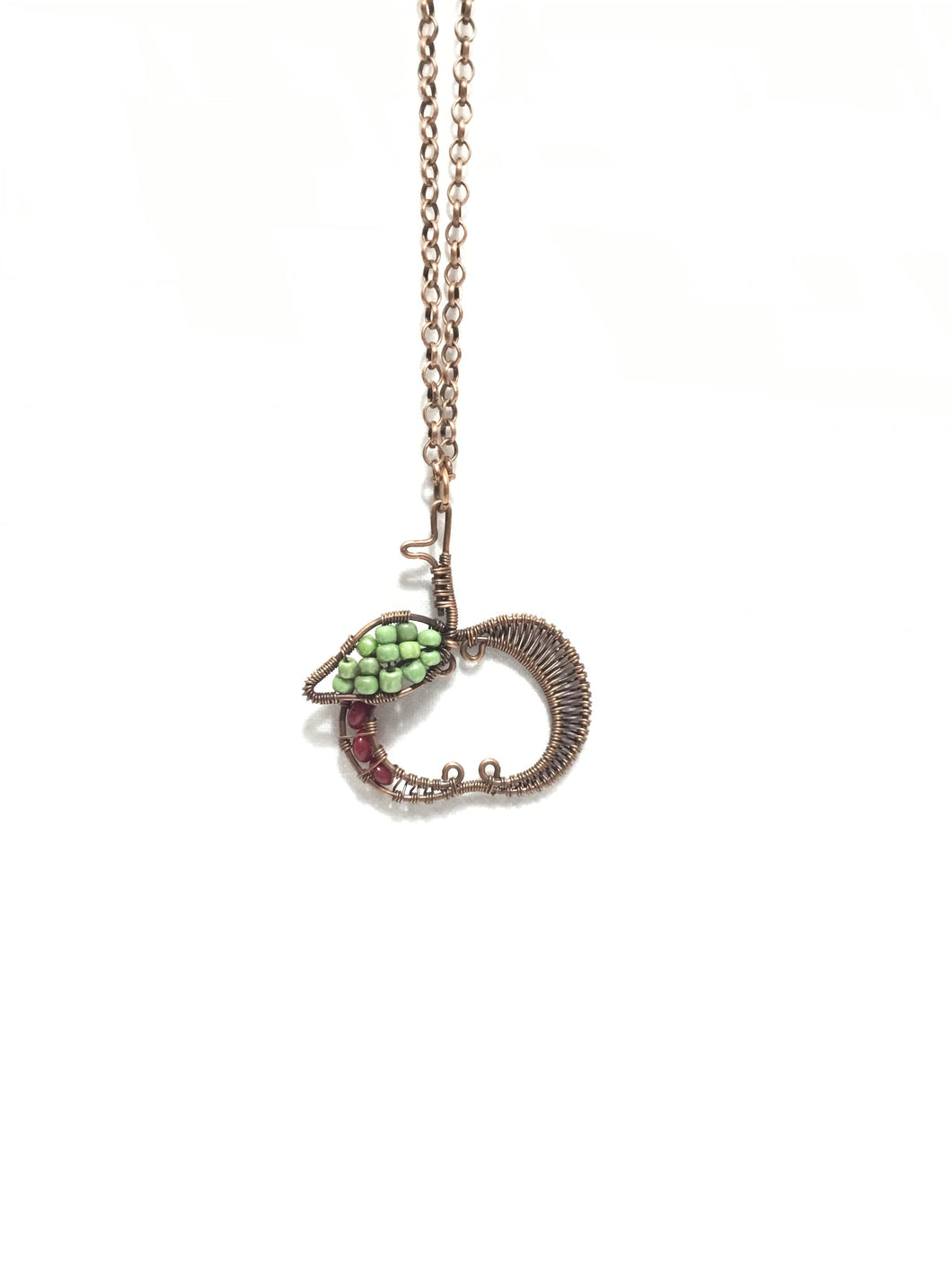 Apple Necklace with Green and Red glass