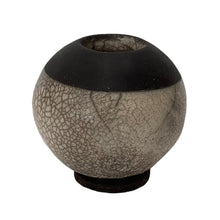 White Raku Crackle Round Vessel with Black