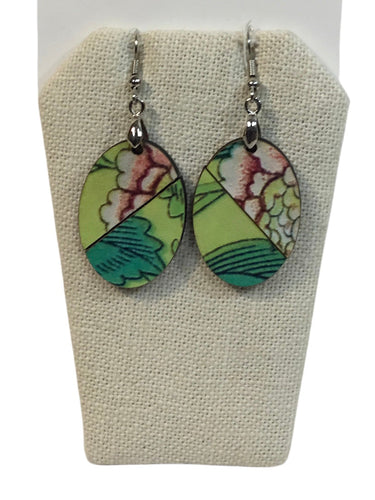 Oval Green Floral Earrings
