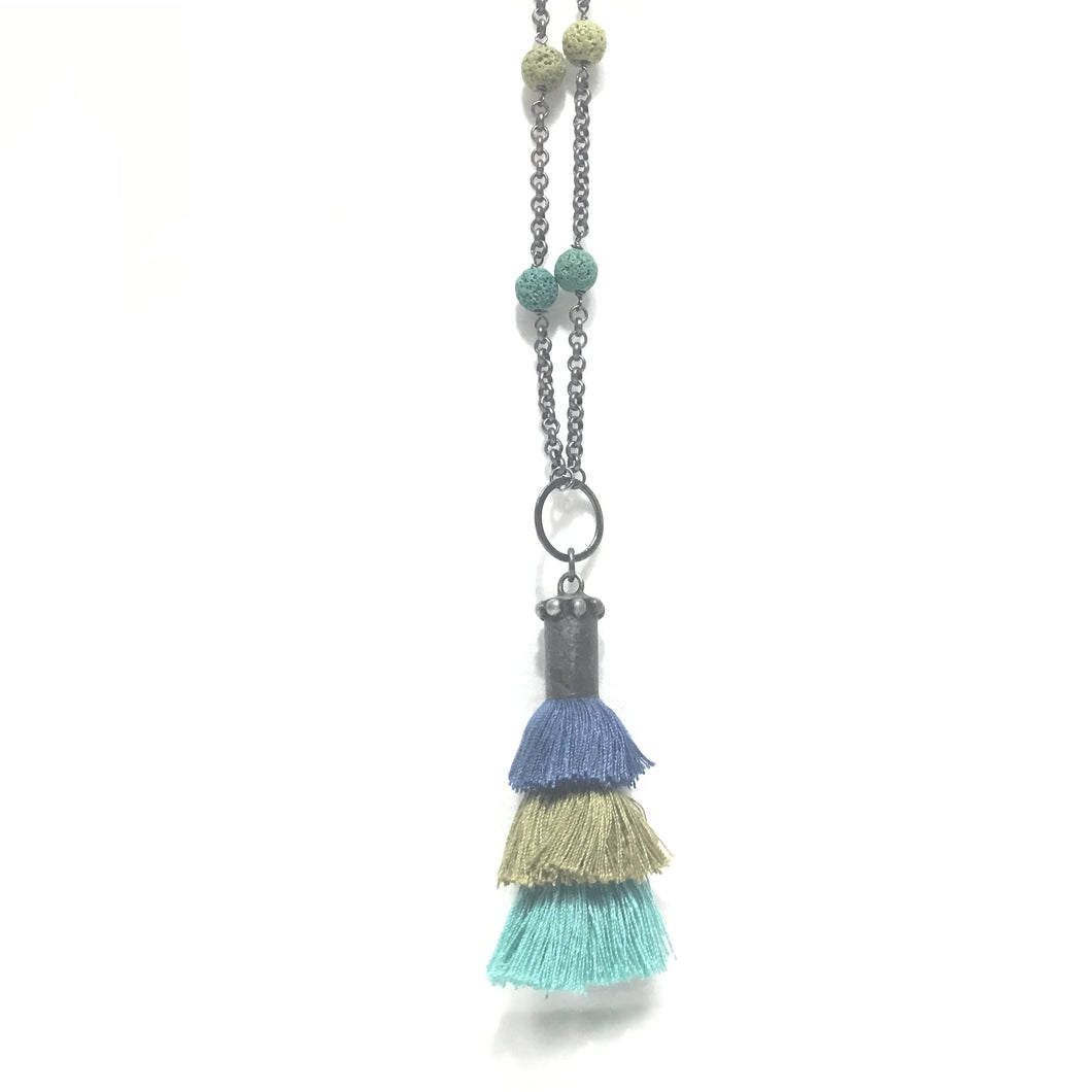 3 Tier Tassel Blue/Olive/Turquoise Necklace