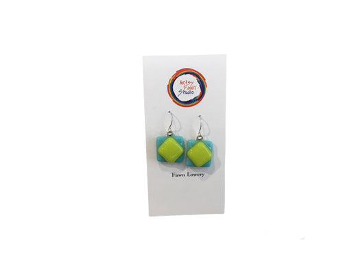 Green/blue fused glass earrings