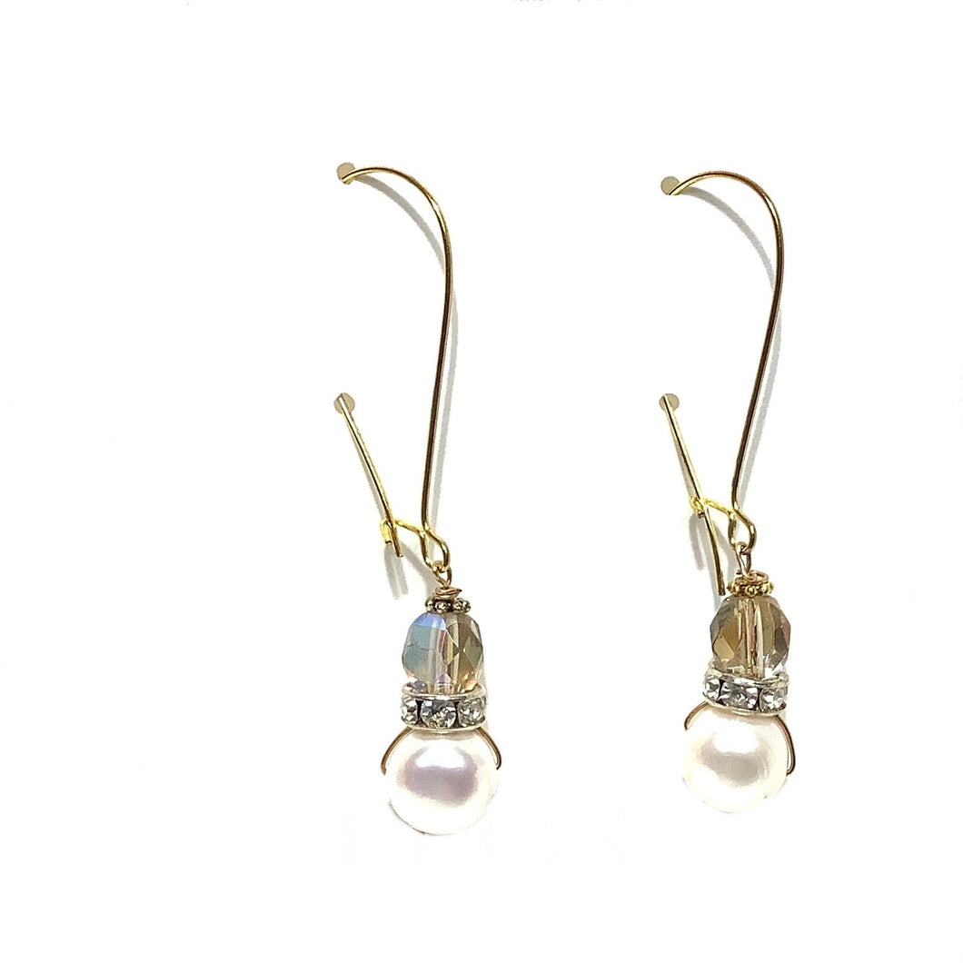 Earrings - Crystal and Pearls Beads on Gold Vermeil wire