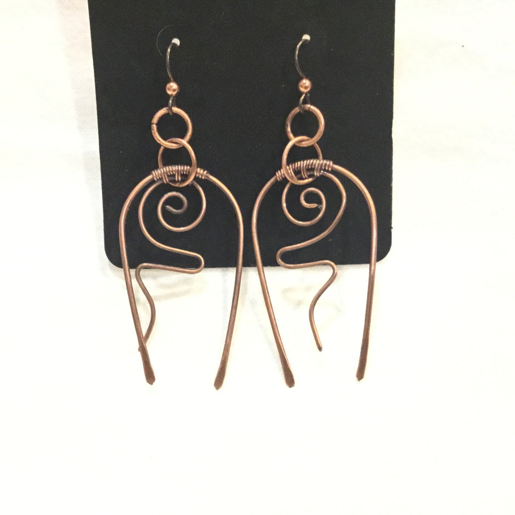 Horseshoe and Swirl Copper Earrings