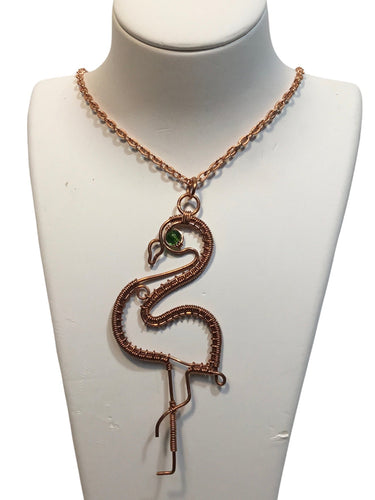 Flamingo with Green Glass Necklace