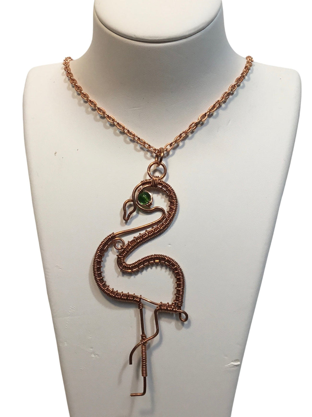 Flamingo with Green Glass Necklace