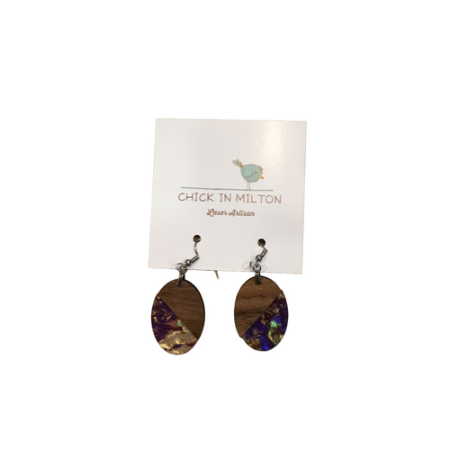 Oval Purple and Gold Earrings