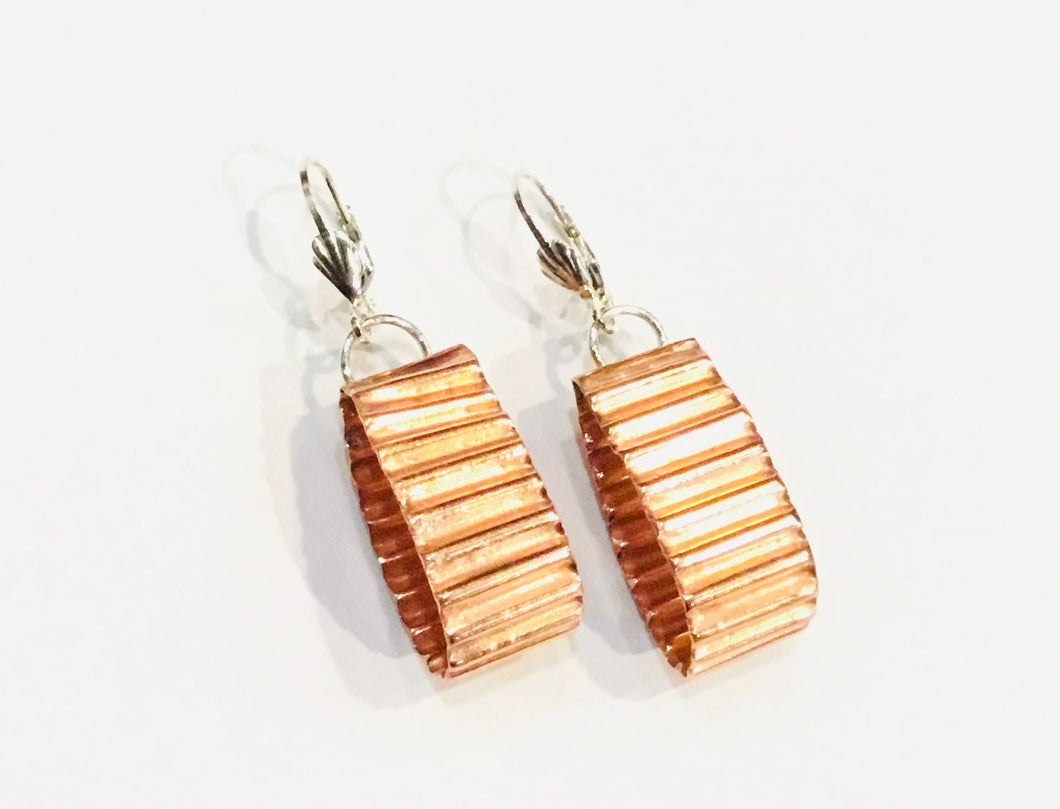 Corrugated Copper Open Teardrop Earrings