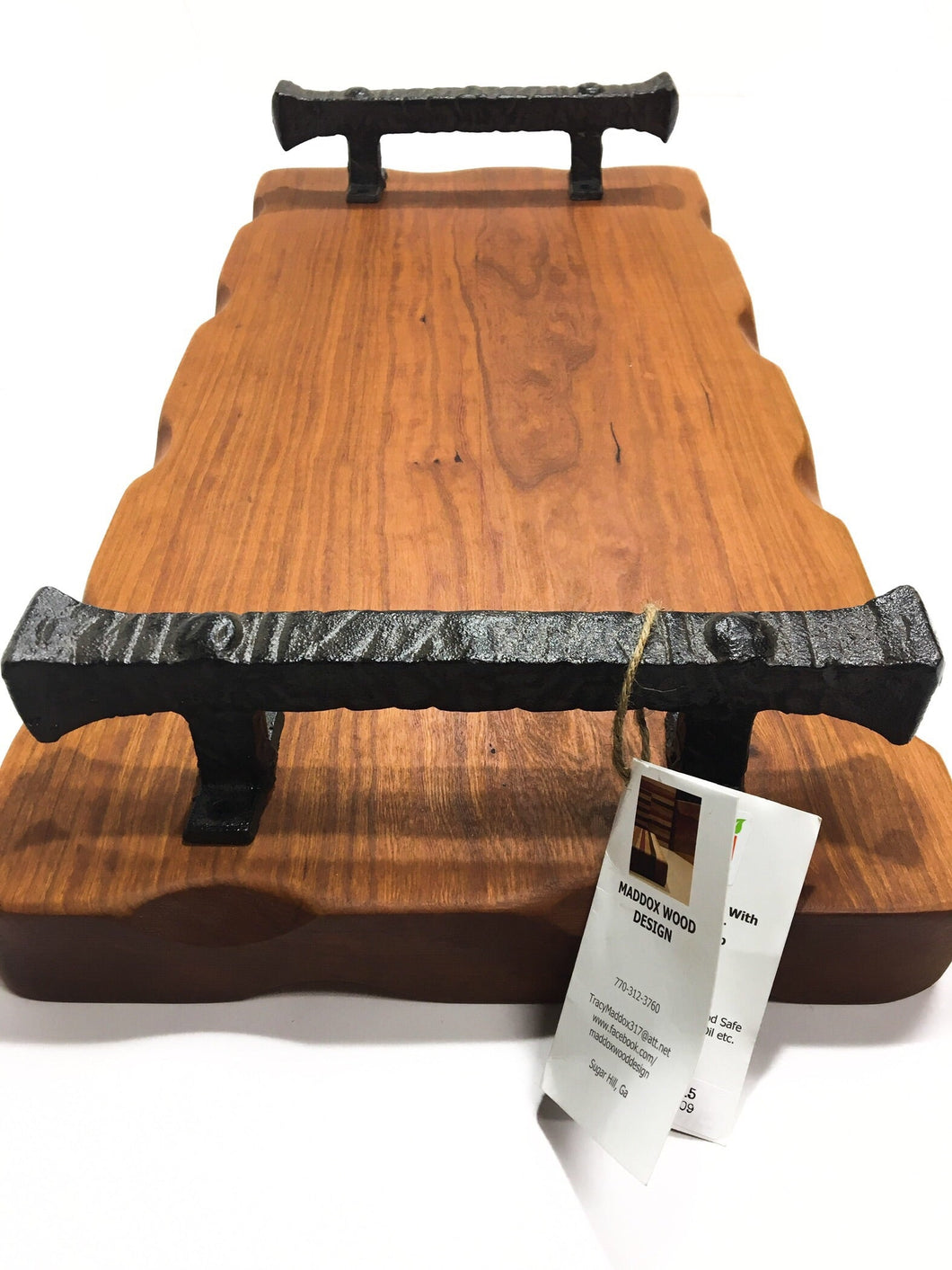 Cherry Serving Tray with Square Iron Handles