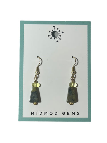 Green Squared Edge Teardrop Earrings