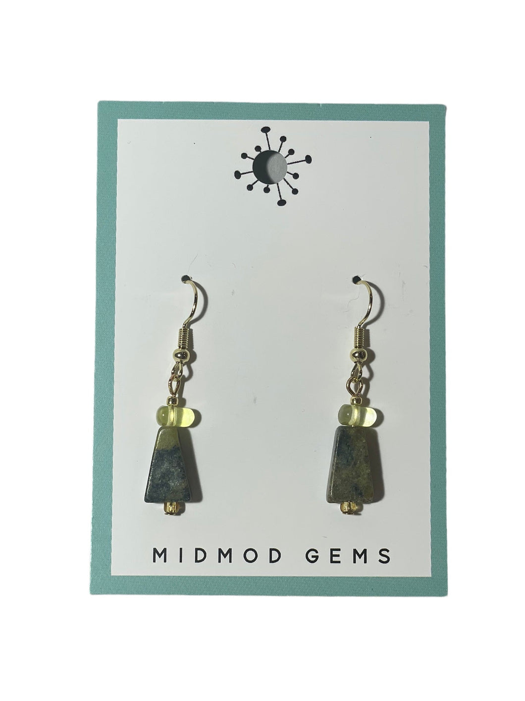 Green Squared Edge Teardrop Earrings