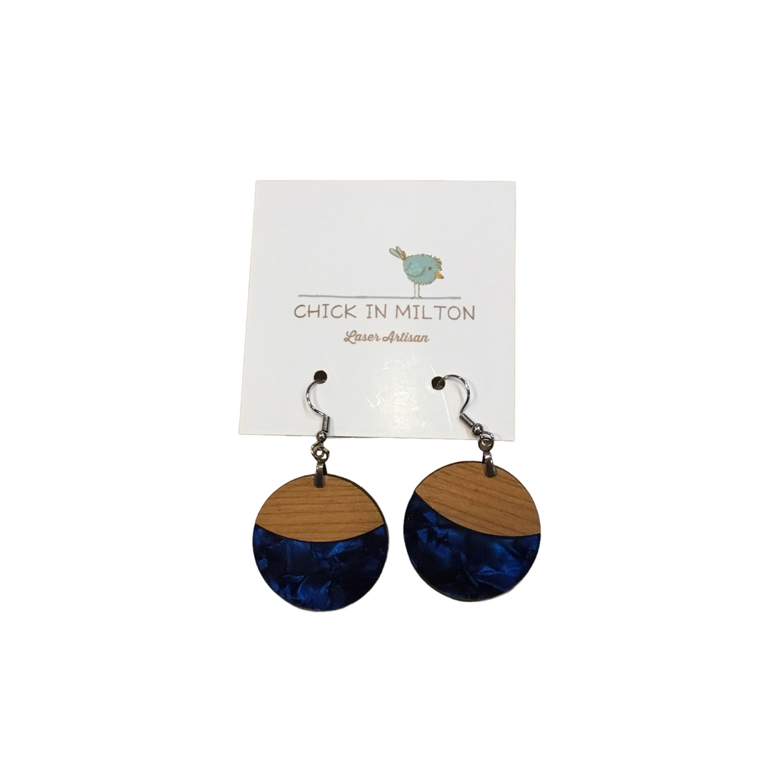 Circle Multi Blue and Wood Earrings