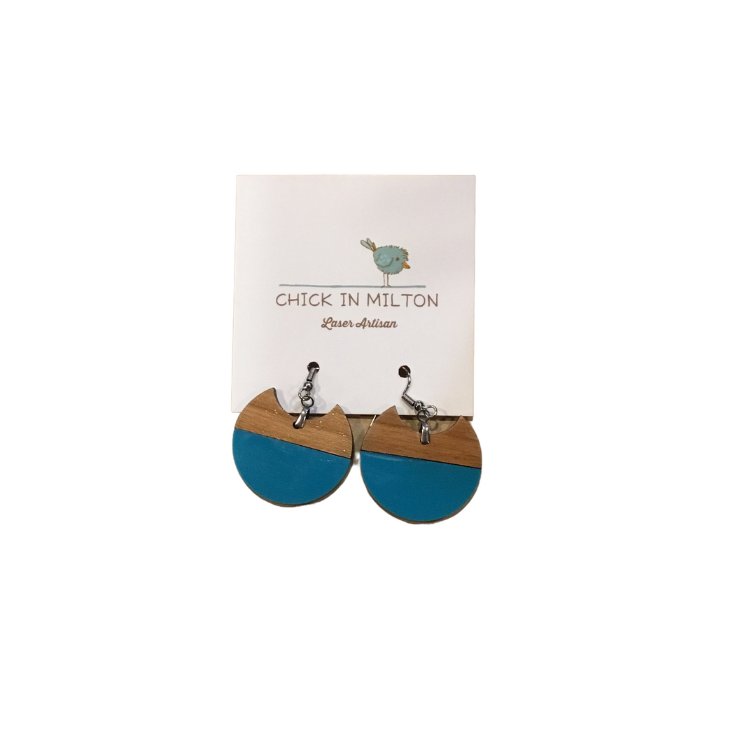 Crescent Aqua and Wood Earrings