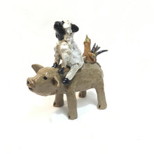 Brown Pig with a Sheep and Chicken Hitching a Ride