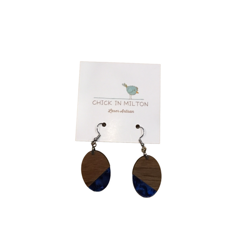 Oval Blue and Wood Earrings