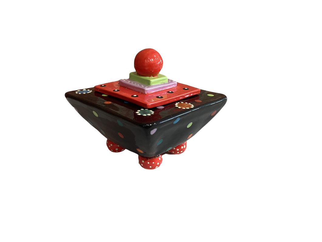 Black and Red Square Lidded Vase