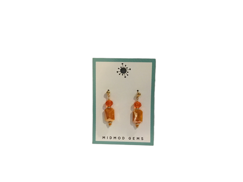 Orange/Pearl Rectangle Earrings