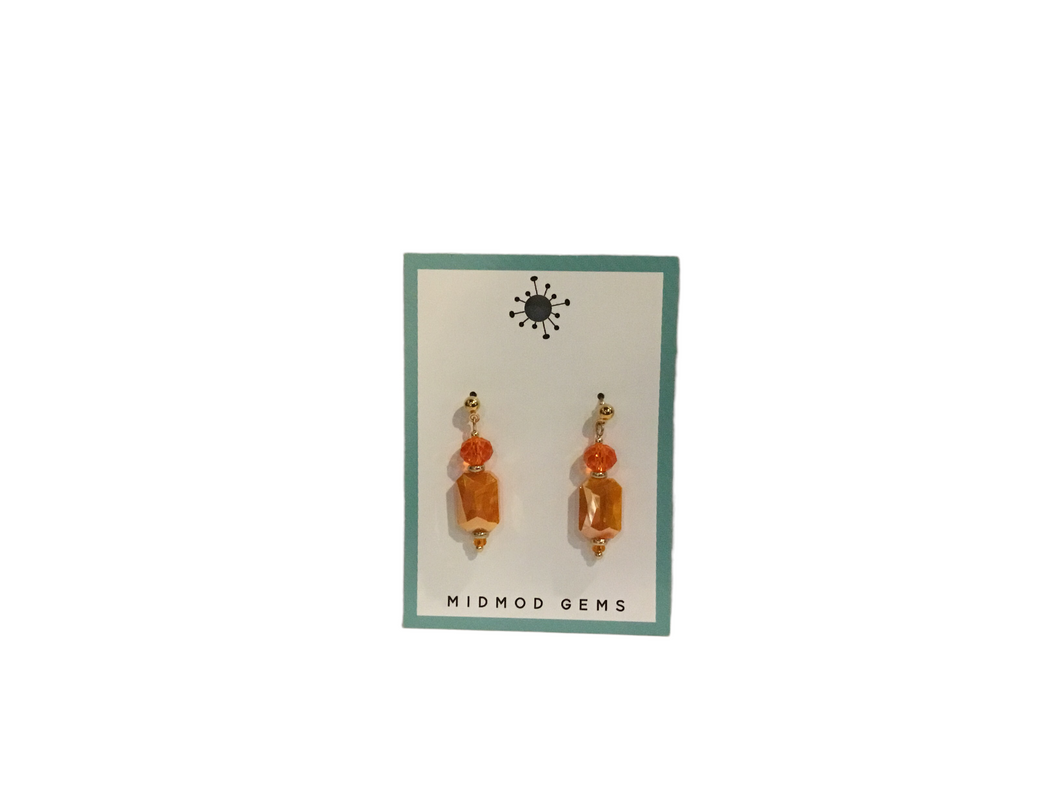 Orange/Pearl Rectangle Earrings