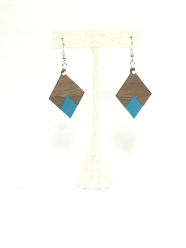 Cherry Wood and Aqua Diamond Earrings