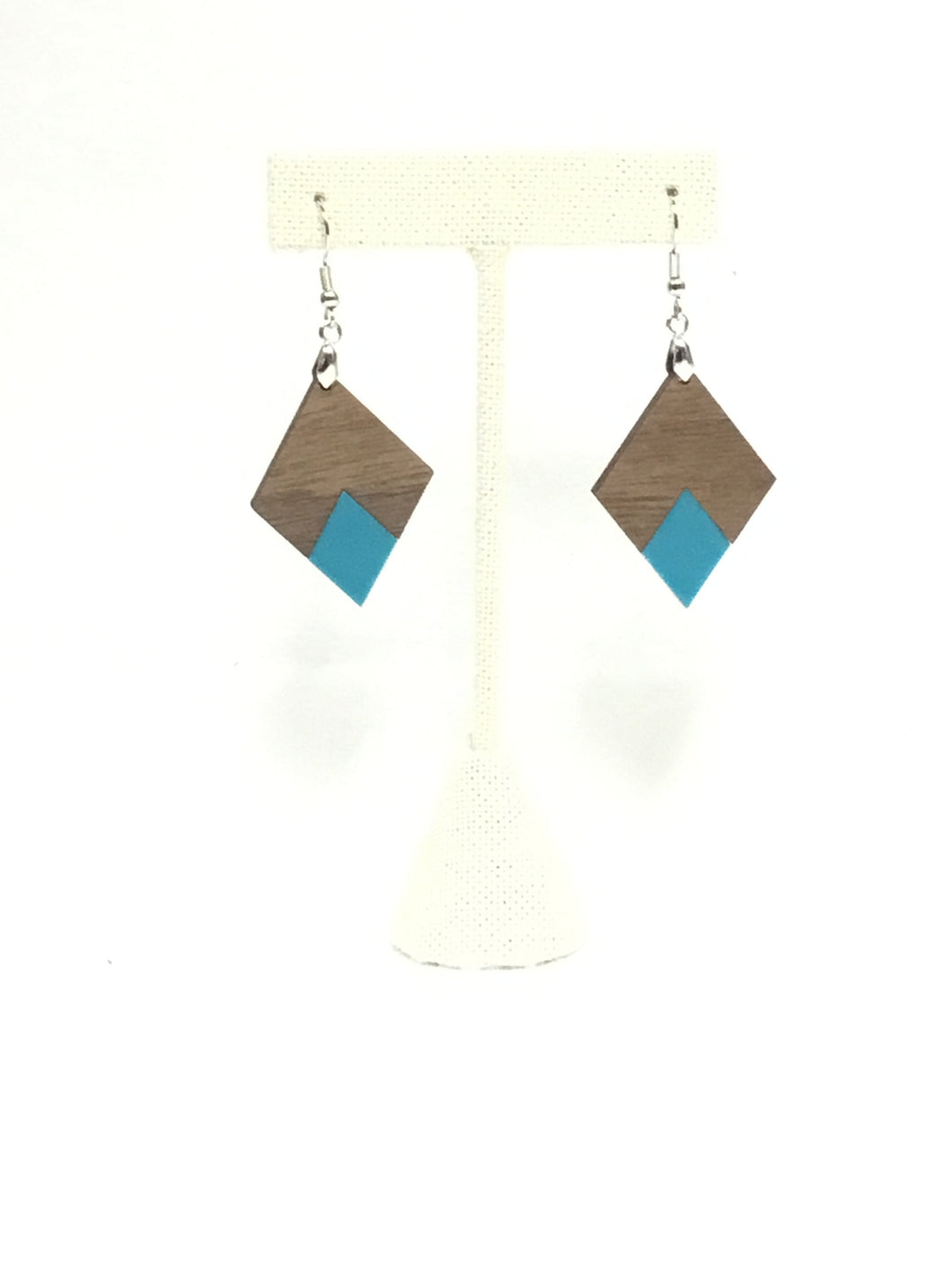 Cherry Wood and Aqua Diamond Earrings
