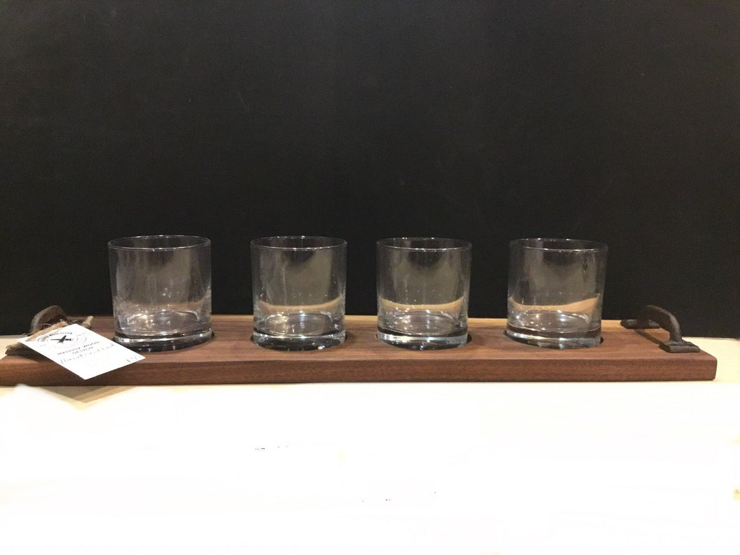 Black Walnut Whiskey Flight with Four Glasses