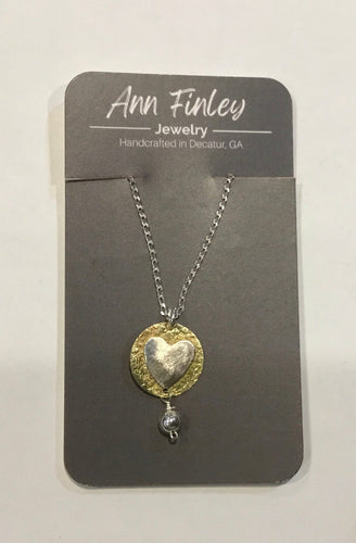 .925 Heart on brass disc with bead