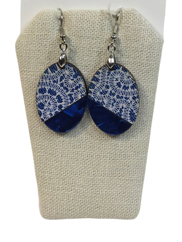 Oval Blue and Blue/White Earrings