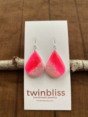 Earth & Sky Artisan Earrings- Bright Pink/ Sparkle Drop