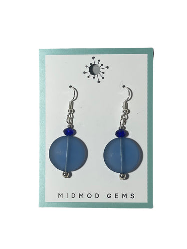 Dusty Blue Round Bead Drop Earrings