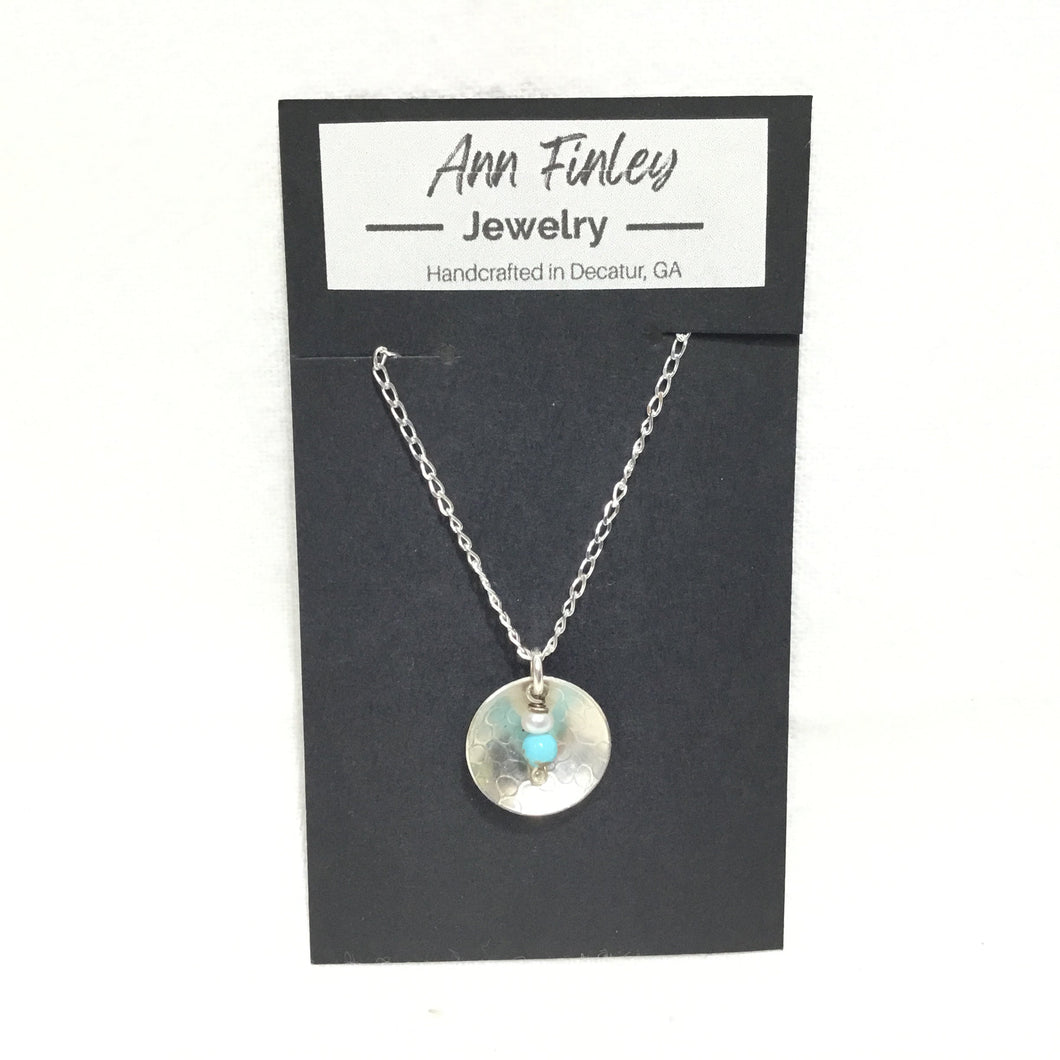 Dome Disc with Turquoise & Pearl Pendant Necklace