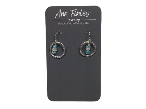 Earring -  Small Hoops with Turquoise and White