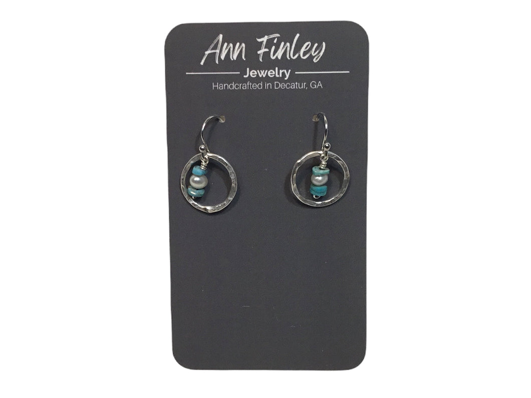 Earring -  Small Hoops with Turquoise and White