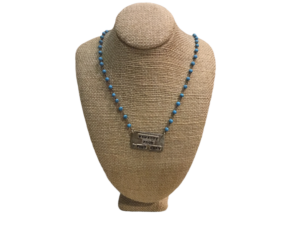 Namaste from 6 feet away pendant/BLUE BEADS