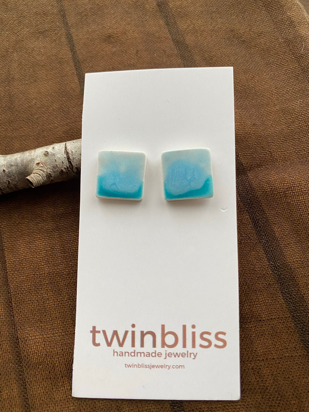 Earth & Sky Artisan Earrings- Blue Sm Square (Posts)