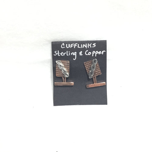 Cuff Links Copper rectangle with Sterling braid
