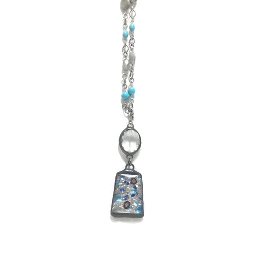 Crystal Pendant w/ Glass Drop & Turquoise Beads